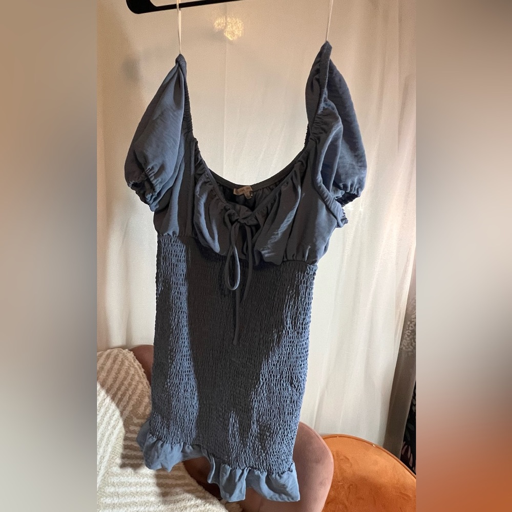 Blue Ruffle Off-the-shoulder mini dress